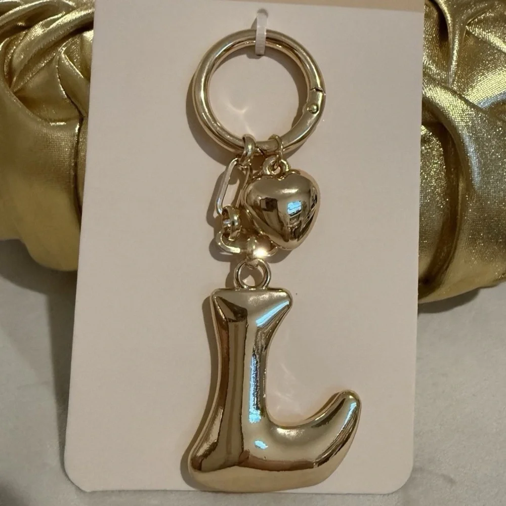 Studio Gold Initial “L” Keychain Bag Charm with heart